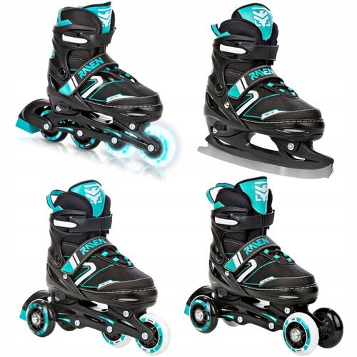 Rolki Łyżwy Wrotki 4w1 Regulowane RAVEN Helixi Black/Mint 30-33 Kółka LED na Arena.pl