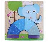 KLOCKI DREWNIANE UKŁADANKA EDUKACYJNA PUZZLE FIGURY SŁOŃ 3D MONTESSORI