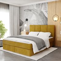 ŁÓŻKO KONTYNENTALNE 180x200 TAPICEROWANE PODWÓJNE Z MATERACEM ŻÓŁTE