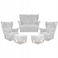 Zestaw wypoczynkowy uszak Bonito sofa fotele pufy Family Meble szary sztruk