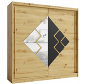 Garderoba Szafa Przesuwna 200 cm Artisan + Grafit Lustro SNIKS FD