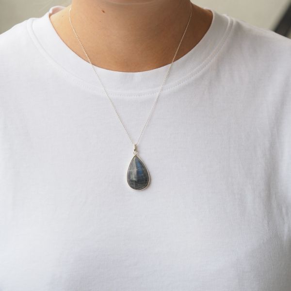 Zawieszka srebrna z labradorytem - łza zdjęcie 1