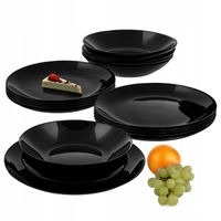 KOMPLET TALERZY SERWIS OBIADOWY 36EL ZESTAW OBIAD DLA 12 OSÓB CZARNY SZKŁO