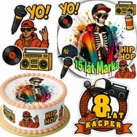 ZESTAW OPŁATEK NA TORT 20CM + 16 POSTACI - MUZYKA HIP HOP + IMIĘ 15CM 18CM