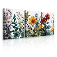 Obrazy Do Salonu Sypialni Set Kolorowe Polne Kwiaty Natura 90cm x 40cm