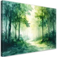 Obraz do salonu sypialni, Zielony Mglisty Las Leśny Krajobraz