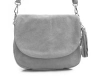 VERA PELLE torebka zamszowa listonoszka chlebak z paskiem V225 j.szara