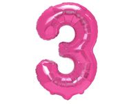 Balon foliowy "cyfra 3", ciemno różowa, 100 cm [balon na hel]