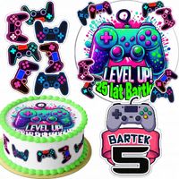 ZESTAW OPŁATEK NA TORT 20CM + 16 POSTACI - GAMER PAD GRY + IMIĘ 15CM 18CM