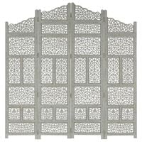 Parawan 4-panelowy, rzeźbiony, szary, 160x165 cm, drewno mango