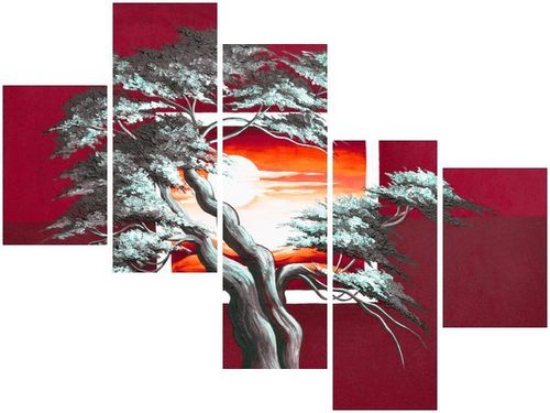 100 75CM OBRAZ 5 ELEM KARMAZYNOWY ZACHÓD SŁOŃCA ŚCIENNY na Arena.pl