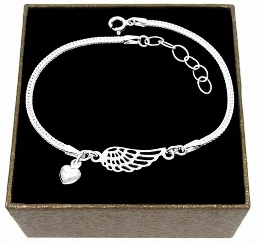 DAMSKA BRANSOLETKA SREBRNA SKRZYDŁO ANIOŁA SERDUSZKO SREBRO PRÓBY 925 B86 zdjęcie 1