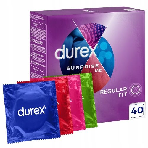 Zestaw prezerwatyw Durex Surprise Me 40 sztuk Mix Cienkie i Prążkowane na Arena.pl