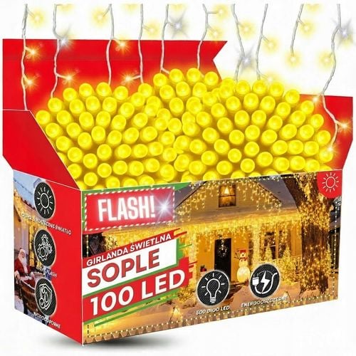 Kurtyna 100 LED 5,3 m Biały Ciepły + Flash Sople Zewnętrzna Gumowy Przewód na Arena.pl