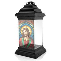 Znicz Witrażowy z Jezusem Nadrukiem Czarna Kapliczka na Grób Cmentarz
