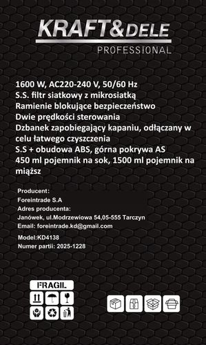 Sokowirówka 1600W KD4138 na Arena.pl