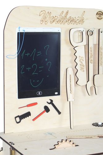 Drewniany warsztat majsterkowicza tablet kłódka imadło schowek piła POLSKI! na Arena.pl