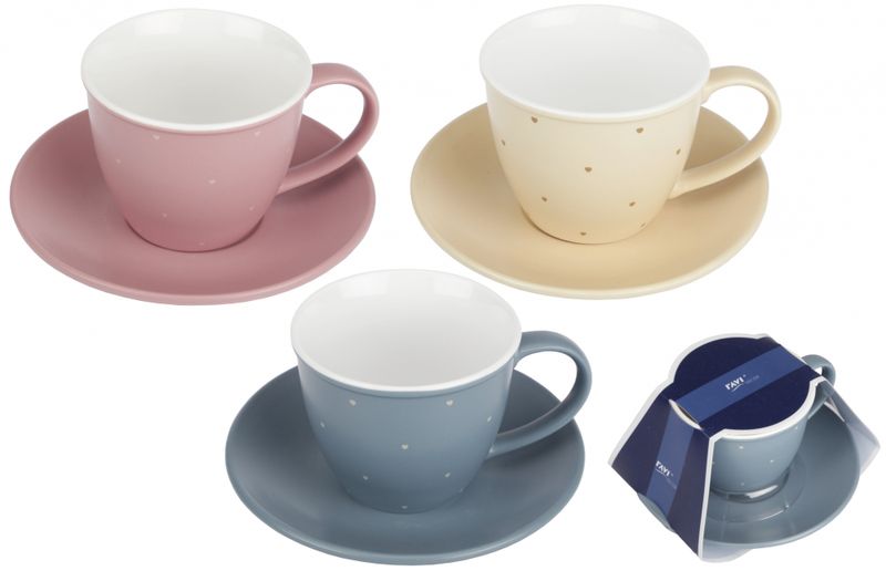 Filiżanka ze spodkiem COFFEA 220 ml porcelana New Bone kremowy wzór serduszka zdjęcie 2