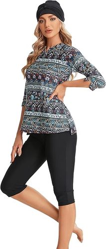 NadamuSun Wzorzysty Strój Kąpielowy dla Kobiet z Rękawem 3/4, 4XL na Arena.pl