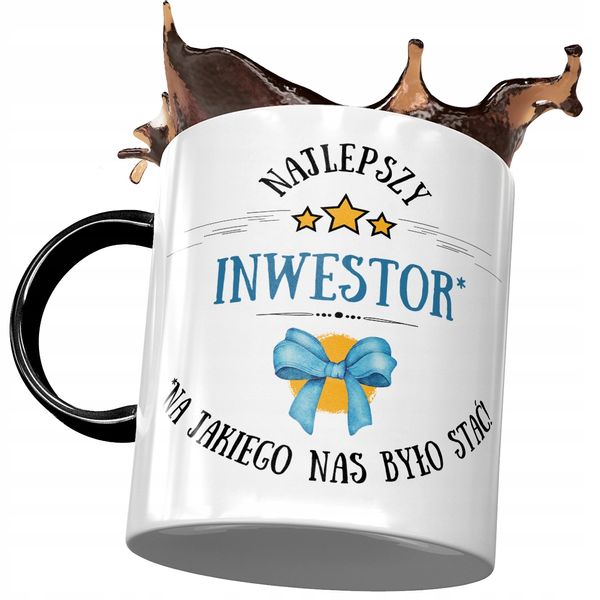 Kubek Czarny Dla Inwestora Najlepszy Inwestor Z Nadrukiem Ze Zdjęciem zdjęcie 1
