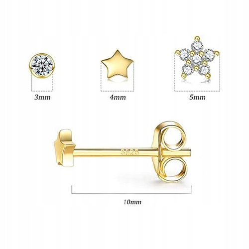 KOLCZYKI 3 pary złote gwiazdy srebro 925 pozłacane na Arena.pl