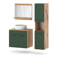 Meble Łazienkowe 90cm Zestaw Słupek Szafka Lustro Umywalka Wotan Zieleń