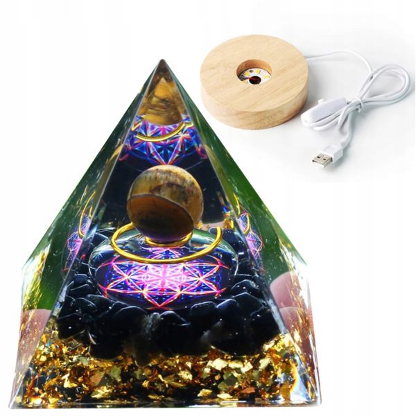 Piramida ORGONIT +LED Lampka PODSTAWA 5cm KRYSZTAŁ KAMIENIE AMULET 5cm HX17 zdjęcie 1