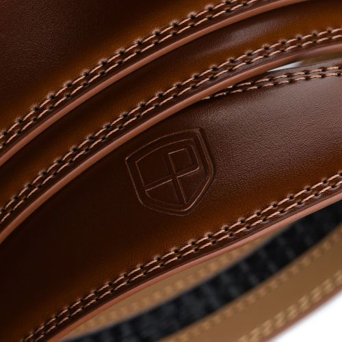 brązowy, skórzany pasek męski z automatyczną klamrą - peterson na Arena.pl