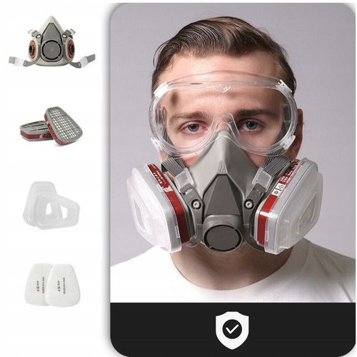 MASKA LAKIERNICZA PÓŁMASKA OCHRONNA PRZECIWPYŁOWA FILTRY + WKŁADY + GOGLE na Arena.pl