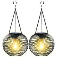 Lampa ogrodowa solarna kula wisząca zestaw 2 szt metal 34,5x14 cm
