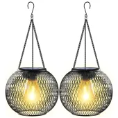 Lampa ogrodowa solarna kula wisząca zestaw 2 szt metal 34,5x14 cm