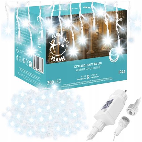 LAMPKI SOPLE CHOINKOWE 300LED KURTYNA ŚWIETLNA FLASH LED ZEWNĘTRZNY TIMER na Arena.pl