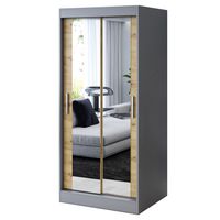 Szafa Przesuwna 90cm KARL Antracyt / Artisan Garderoba Lustra