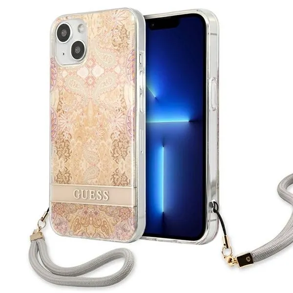 Etui Guess Flower Strap na iPhone 13 mini - złote zdjęcie 1