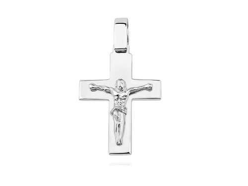 Elegancki duży rodowany srebrny gładki krzyżyk krzyż z wizerunkiem Chrystusa srebro 925 KS0182C na Arena.pl