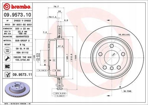 TARCZA HAM TYL 320X22 V BREMBO na Arena.pl