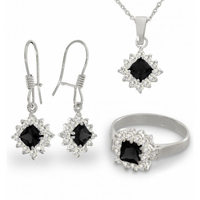 SREBRNY KOMPLET KARMAZYCJA Z CZARNYMI CYRKONIAMI PRÓBA SREBRA 925