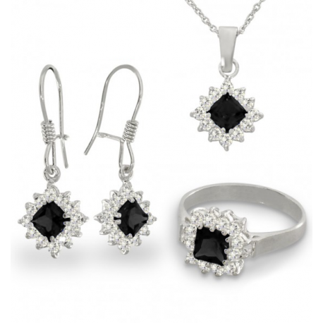 SREBRNY KOMPLET KARMAZYCJA Z CZARNYMI CYRKONIAMI PRÓBA SREBRA 925 na Arena.pl