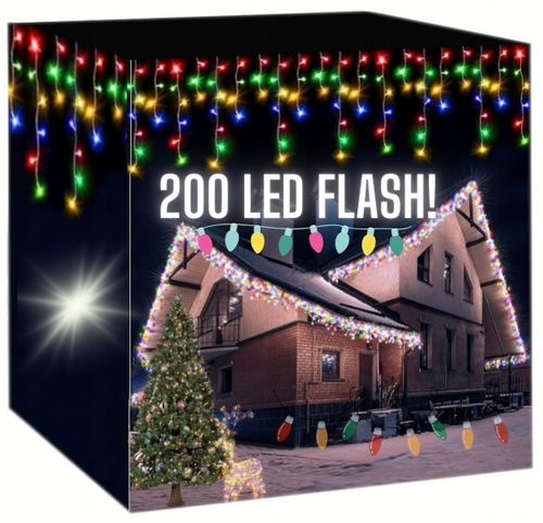 KURTYNA ŚWIETLNA SOPLE ZEWNĘTRZNE 200 LED LAMPKI FLASH MULTIKOLOR na Arena.pl
