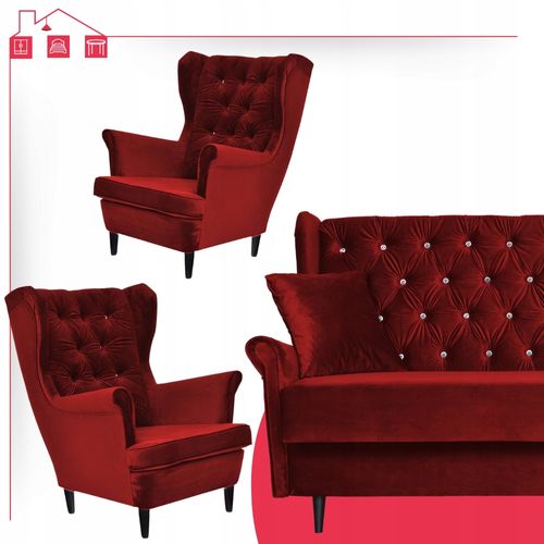 Zestaw mebli wypoczynkowych do salonu sofa 2 fotele CZERWONY Family Meble na Arena.pl
