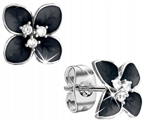Srebrne kolczyki wkrętki kwiatki czarne sztyfty kolczyki srebro rodowane na Arena.pl