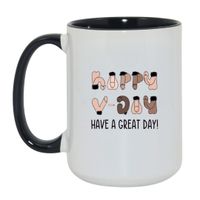 KUBEK „HAPPY V-DAY HAVE A GREAT DAY” Wzór - Duży Biało-Czarny 450 ml