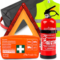 Gaśnica 1kg Z Manometrem Apteczka DIN Kamizelka Trójkąt Ostrzegawczy Torba