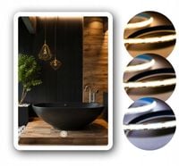 Lustro LED 70x90 cm zaokrąglone rogi | COB 608 diod/m | 3 barwy + WŁĄCZNIK