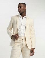 BEŻOWA ELEGANCKA MARYNARKA SLIM KRATKA L2T NG3__3XL/EU56