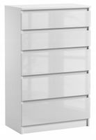 Komoda Szafka 5 Szuflad Do Sypialni Pari 70 x 40 x 112 CM Biały Połysk
