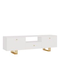 SZAFKA RTV KLARA 150 CM BIAŁY MAT ZŁOTY nogi metal salon