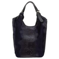 VERA PELLE torebka damska zamszowa worek shopper kroko V655 granatowa
