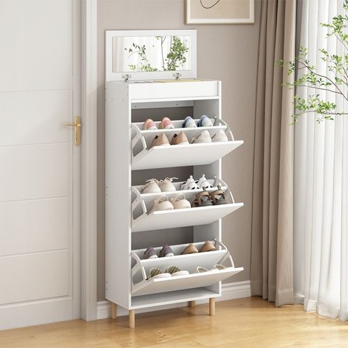 Szafka na buty biała pojemny schowek z lustrem loft wysoki regał 55cm na Arena.pl