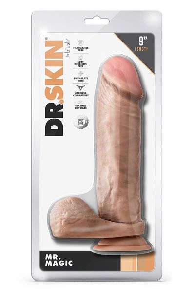 Dr. Skin Mr. Magic 9 Inch Dildo With Balls Beige zdjęcie 1
